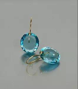 925 Sterlingsilber Aquamarin Lange Ohrringe Handgemacht Gold Füllung - Bild 1 von 4