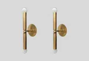 Pair of Mid Century Cylindrical Raw Brass Finish Italian Wall Light Sconce Fixtu - Picture 1 of 5