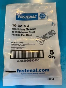10-32 X 2 Machine Screw GRD 18-8 Stainless Steel 5 Qty Phillips Pan Head C33e - Picture 1 of 2