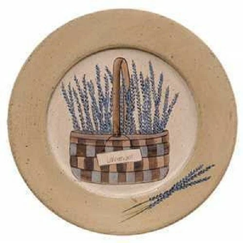 Floral Lavender Tan Handled Basket Wooden Textured Decorative Round Plate 9.5" - Image 1 of 1
