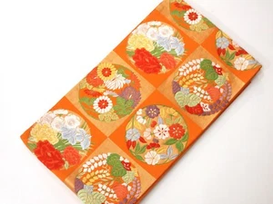 Cintura kimono giapponese Obi originale USATA in seta arancione #270-004-098-0642 - Foto 1 di 4
