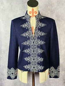 Gorgeous St. John Evening Women 8 Jeweled Embroidery Zip Up Cardigan Jacket EUC - Picture 1 of 12