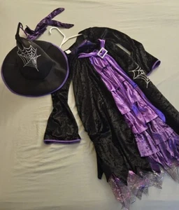 Halloween Costume Girls Purple Witch Costume for Party Dress Up with Witch hat - Picture 1 of 2