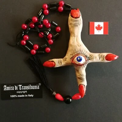 antichrist gothic inverted cross necklace pendant amulet satan jewelry devil eye - Image 1 of 4