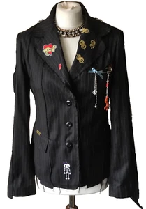 VINTAGE,RINGSPUN,PINSTRIPED,FRAYED,PUNK,GRUNGE,’DOLLAR’ BLAZER/JACKET SZ 10 - Picture 1 of 9