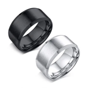 Anillo mate de acero inoxidable de 10 mm para alianza de boda para hombre plateado/negro talla 9-13 - Imagen 1 de 12