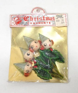 Vintage Pixie Elfe Pfeifenputzer Weihnachtsschmuck Japan Stechpalmenblätter Plektren Neu aus altem Lagerbestand - Bild 1 von 6
