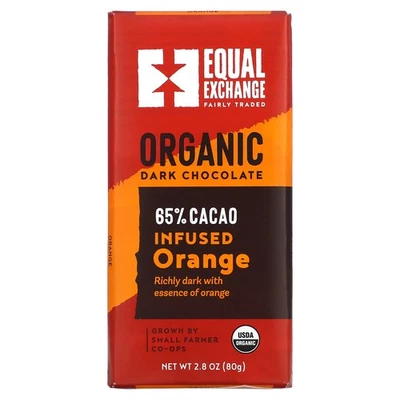 Chocolate negro orgánico, naranja infundido, 65 % cacao, 2,8 oz (80 g) Foto 1 de 2