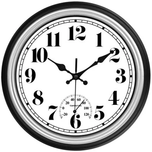 12 Zoll Innen/Außen Retro Wasserdicht Wanduhr mit Thermometer Lautlos Ro... - Bild 1 von 7