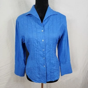 Vintage 90's TRACY M Size Medium 100% Linen Pleated Button Down Blouse - Picture 1 of 9