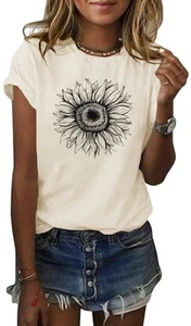 Women's T Shirts Short Sleeve Tees Sunflower Graphic Loose Summer Tops - Picture 1 of 5