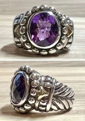 Anillo de amatista de plata esterlina y oro de 18 quilates BJC firmado por diseñador vintage, talla 6 Foto 1 de 4