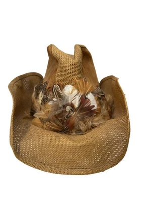 Wolverine Western Wear Mujer Marrón Plumado Paja Sombrero de Vaquero M SKU 9388 Foto 1 de 4