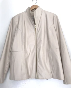 COLE HAAN Womens Faux Leather Jacket Ivory Cream Full Zip Lined Sz XXL Old Money - Picture 1 of 9