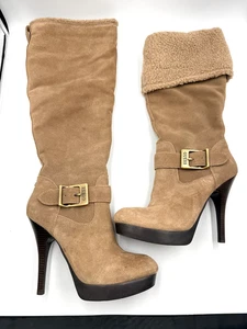 Guess Gwedesia Tan Fur Lined Suede Stiletto Boot Size 9.5 - Picture 1 of 11