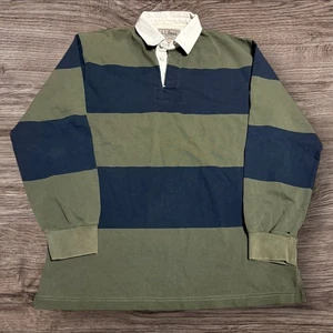 Vintage LL Bean Rugby Shirt Mens M Tall Blue Green Heavy Cotton Y2K Distressed - Picture 1 of 9