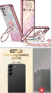 Galaxy S21 FE Case with Double Ring Women Girls Bling Luxury Glitter Clear Cover - Picture 1 of 7