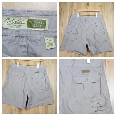 Shorts de carga Cabela's feminino 18 7 bolsos caminhante cáqui bege 100% algodão plissado - Imagem 1 de 4