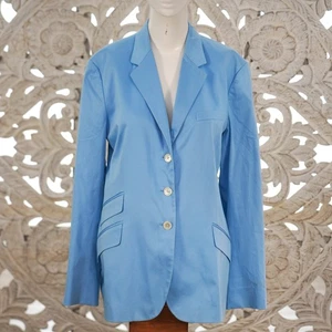 Vintage Y2K Lauren Ralph Lauren Blue Cotton Blend Blazer Jacket Women’s Size 14 - Picture 1 of 11
