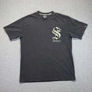 T-shirt vintage Y2K Southpole scollo a V uomo XL nero sfumato grunge skater streetwear - Foto 1 di 11