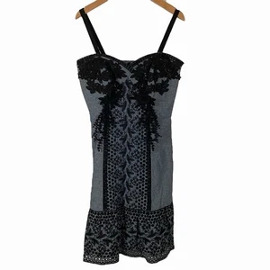 Anna Sui Denim Dress Blue Lace Flower Pattern Women's 2M Made in USA - Picture 1 of 5
