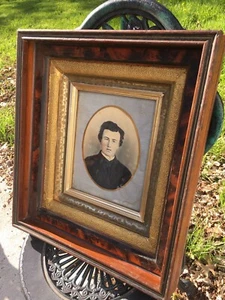 Antique Picture Man Photo 3D Shadow Box Gold Leaf Solid Very Old Wooden Gothic - Picture 1 of 12