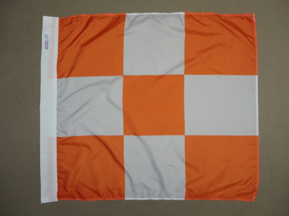Annin Airfield Vehicle Safety Flag 3'x3' – Orange White FAA-Compliant Checkered - Image 1 of 1