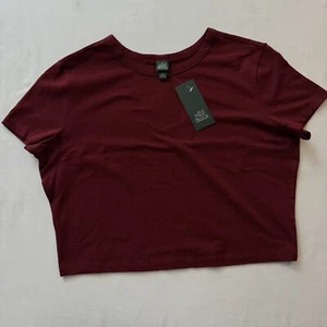 Wild Fable Crop Top XXL Girls Tee Round Neck Knit Short Sleeve Maroon New W Tags - Picture 1 of 7