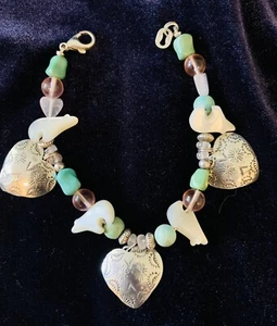 Carolyn Pollack Concho Hearts Gemstone Beaded Silver Bracelet Southwestern 7.5” - Picture 1 of 12