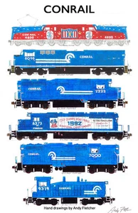 Poster ferroviario Conrail Locomotives 11"x17" firmato da Andy Fletcher - Foto 1 di 1