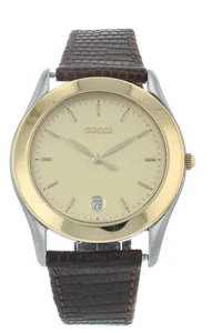 Pre-Owned Gucci 230M 36mm Quartz Gold Dial Brown Strap Men's Watch - Picture 1 of 6