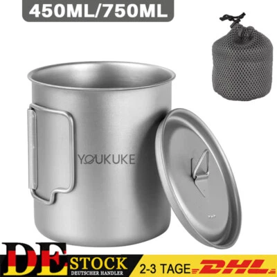 MARKENLOS NEU Titan Topf Camping Outdoor Becher Tasse Klappgriff 450ml-750ml DE