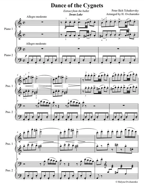 Easy Tchaikovsky Dance of the Cygnets from ballet Swan Lake piano duet PDF - Image 1 of 1