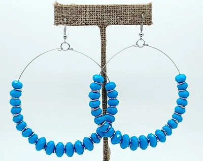 Pendientes Boho Acrílico Círculo Redondo Azul 7.5mm Cuentas Cuelga Fiesta Moda #3 Foto 1 de 4