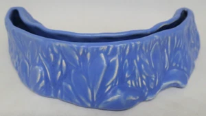 Vintage English Pottery curved Log Trough Vase bright blue - Picture 1 of 11