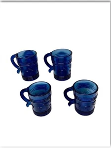 Lot Of 4 Vintage Cobalt Blue Glass Eagle Stars Patriotic Coffee Mugs Cups  8410 - Picture 1 of 5