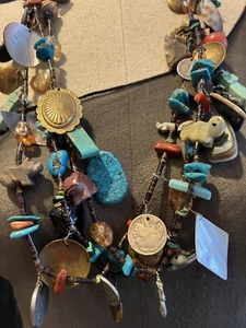 Vintage Mixed Materials Native American 3 Strands Necklace RARE - Picture 1 of 15