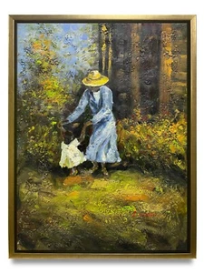 Pintura al óleo original de arte de Nueva York de mujeres y niños sobre lienzo enmarcada 12x16 - Imagen 1 de 6