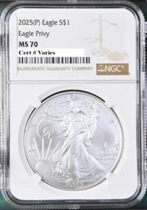 2025 P Águila De Plata Con Privilegio De Águila NGC MS70 Etiqueta Marrón En Mano - Imagen 1 de 4