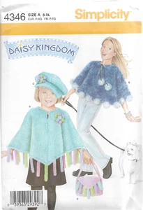 Simplicity Daisy Kingdom Muster #4346-Kind/Mädchen Fleece Poncho-Mütze-Geldbörse S-XL - Bild 1 von 1