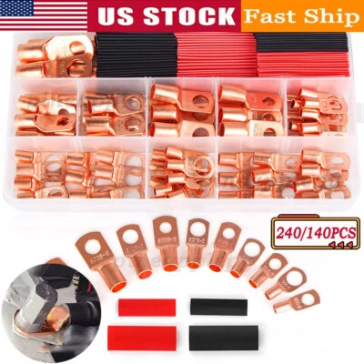 240Pcs Copper Battery Wire Lugs Ends Cable Eyelets Ring Terminals Connectors Set - Image 1 of 4