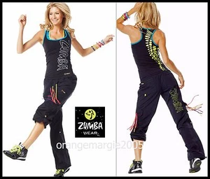ZUMBA FITNESS 2Pc.SET!! CARGO Cargos Capri PANTS + RACERBACK TOP TANK RARE!! S M - Picture 1 of 8