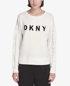 New DKNY Sport Women's Ruffled-Sleeve Logo T-Shirt, Linen, Large - Picture 1 of 1