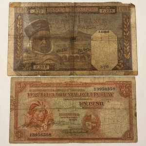 1935 1 Peso Uruguay & 1940 100 Francs Algeria 2 Banknotes - Picture 1 of 2