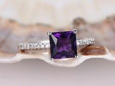 2Ct PrincessCut Simulated Purple Amethyst Solitaire Wedding Ring 14K White Gold 