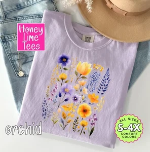 Wildblumen Shirt für Damen - gelb & lila Blumen T-Shirt - Frühling Sommer Top - Bild 1 von 8