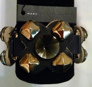NEW $178 MARC BY MARC JACOBS Black Gold Leather Jewel Bracelet - Picture 1 of 8