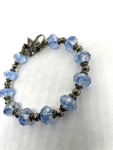 Blue Faceted Crystal AB Beaded Bracelet W/silver Tone Vine Toggle Clasp &Accents - Picture 1 of 6