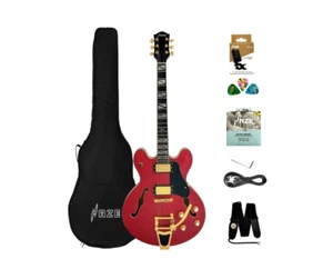 Haze 1975WRDS Semi-Hollow Body Electric Guitar, Wine-Red + Free Gig Bag, Strap - Bild 1 von 16