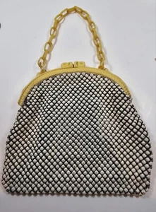 Vintage White Alumesh Lined Purse with Yellow Bakelite Clasp & Handle - Picture 1 of 6